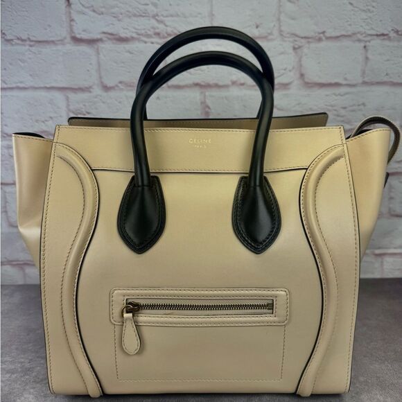 Celine Cream Leather Bicolor Luggage Mini Tote - Picture 1 of 13